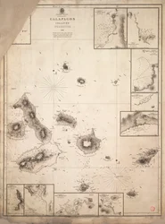 Kaart van de Galapagos-eilanden onderzocht tijdens de reis van HMS 