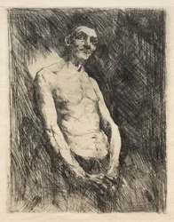 Halfnaakte mannenfiguur, jaren 1800.