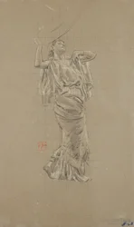 Studie van vrouwelijke figuur voor Moods to Music muurschildering