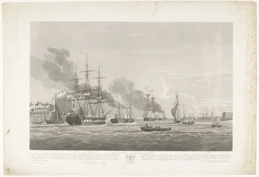 Vertrek van twaalf Nederlandse koopvaardijschepen uit de haven van Portsmouth, 1833 (plaat 2)
