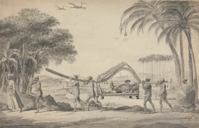 Reiziger in een palankijn in India