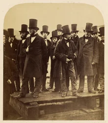 I. K. Brunel en anderen bij het observeren van de tewaterlatingspoging van de „Great Eastern“