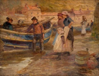 Havenscène met vissers