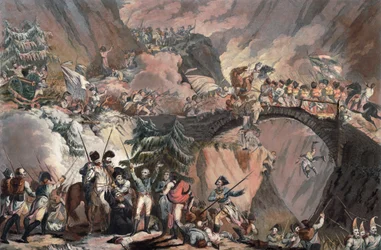 Leger van Alexander Suvorov steekt de Alpen over in 1799