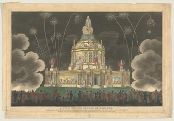 Een uitzicht op de Tempel van Concord opgericht in het Green Park, om de G... te vieren, 9 september 1814