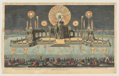 Een Uitzicht op het Grote Theater & Vuurwerk opgericht op het Water nabij het Hof in Den Haag op O..., 1794