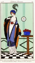 Parijse kleding: Witte charmeuse jurk met violette geborduurde zijden tuniek