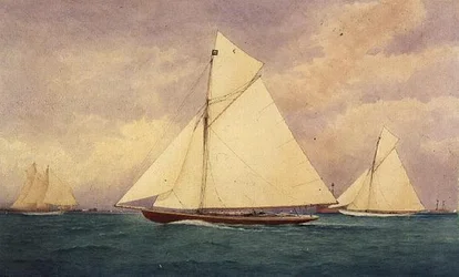 Het Racende Jacht "Niagara" in de Solent, Hurst Point Verderop