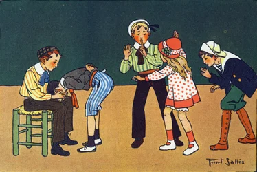 De warme hand. Gravure in "Waar spelen we?" door E. Weber met aquareltekeningen door Robert Salles (1871-1929). Librairie Garnier Frères, Parijs