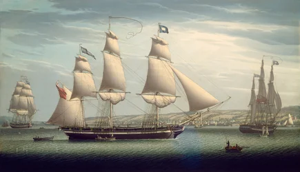 Het schip Favorite manoeuvreert bij Greenock, 1819