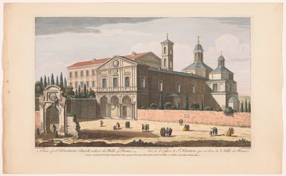 Gezicht op de kerk Sint-Sebastiaan buiten de Muren te Rome