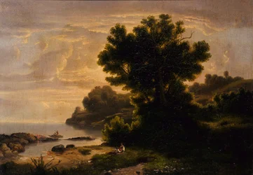 Landschap met familie bij meer, 1858