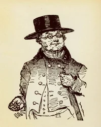 Portret van Sir Pickwick, held van de roman "De avonturen van Sir Pickwick" van Charles Dickens (1812-1870)