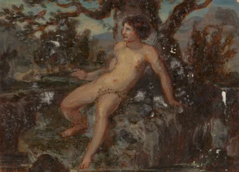Figurenstudie van een Naakte Vrouw in een Boslandschap