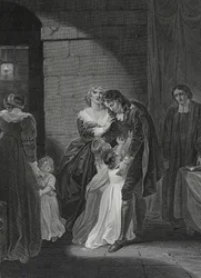Laatste ontmoeting van Lord W. Russel met zijn familie, gegraveerd door George Noble, illustratie uit David Hume