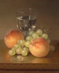 Stilleven, wijnglas, twee perziken, n.d. (olieverf op doek)