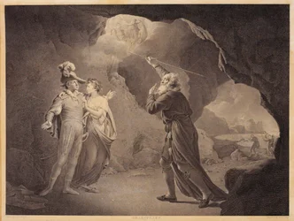 Prospero, Ferdinand en Miranda. Uit William Shakespeares "De Storm", 4e akte, 1e scène