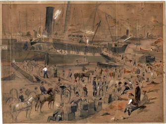 Inscheping van de artillerie aan boord van de Argo, Balaclava, mei 1856