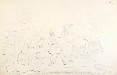 Lemminkäinen en Hiiden Hirvi ; Originele tekening voor de serie "Kalewala, Finsk National-dikt, framställd i teckningar af R.W.Ekman".