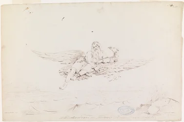 Väinämöinen gedragen door een adelaar; originele tekening voor 