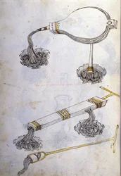 Art de la guerre: studie over militaire machines. brandbare vloeistoffen, illustratie uit 