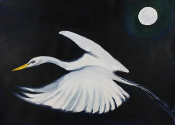 Witte reiger bij maanlicht
