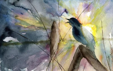 Zingende vogel bij zonsopgang