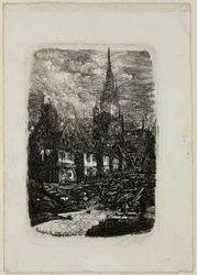 Vissershaven met puntige klokkentoren