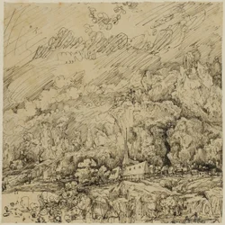 Landschap met een oude kerk