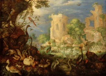 R.Savery, Exotische Vogels, Landschap