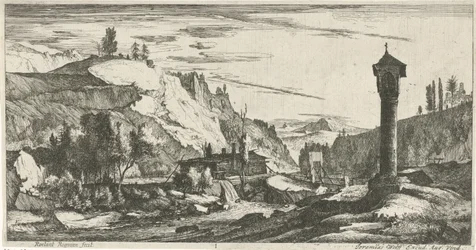 Bergachtig landschap met zuil