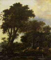 Boslandschap met schuilhut