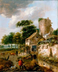R.J. v. Vries, landschap met toren