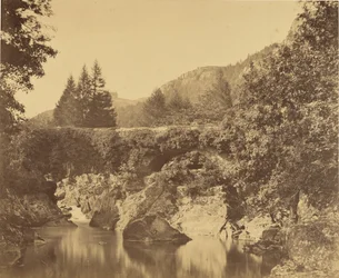 Waterbekken onder Pont y Pari, Bettws-y-Coed, Wales.
