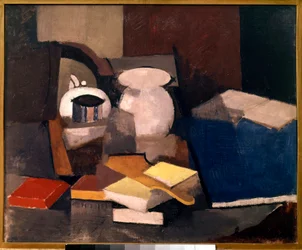 Stilleven met boeken en kaarten