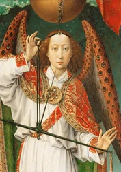 Altaar van het laatste oordeel: De aartsengel Michael weegt zielen, detail