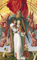St. Michael die de zielen weegt, uit het Laatste Oordeel, c.1445-50 (detail)