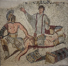 Een gladiatorengevecht met de scheidsrechter