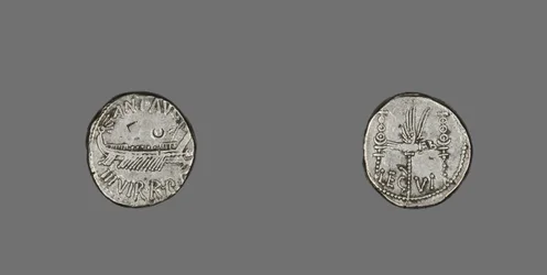 Denarius met afbeelding van een Galerij