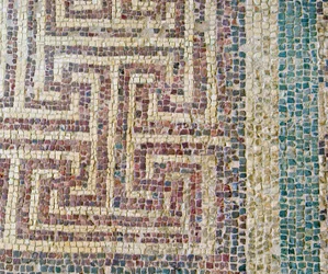Detail van geometrisch tegelwerk, Huis van Theseus, Paphos, Cyprus mozaïek