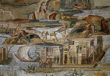 Detail van het Nilotische mozaïek van Preneste (Palestrina) uit het heiligdom van de godin Fortuna Primigenia, 80 v.Chr.