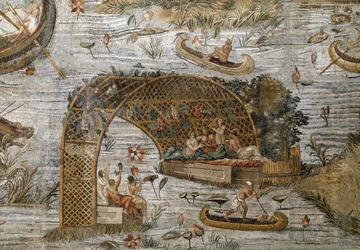 Detail van het Nilotische mozaïek van Preneste (Palestrina) uit het heiligdom van de godin van Fortuna Primigenia, 80 v.Chr.