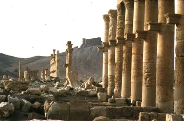 Oudste deel van de zuilengalerij die de hoofdas van de stad vormt, leidend naar een funeraire tempel en Qalaat Ibn Maan, een 17e-eeuws Arabisch kasteel, gebouwd in de eerste helft van de 2e eeuw