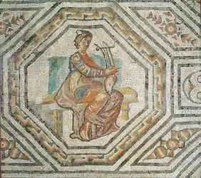 Erato, de muze van lyrische poëzie, uit Augusta Treveroroum (mozaïek)