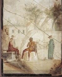 Fresco van Pan en nimfen uit Pompeii, Italië