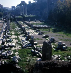 Locatie waar de Basilica Giulia begon door Caesar rond 54 v.Chr. en voltooid door Augustus - Forum Romanum, Rome