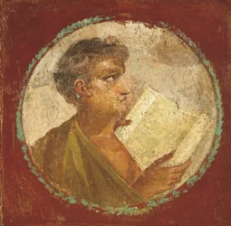 Portret van een jonge man met een papyrusrol, 55-79 AD