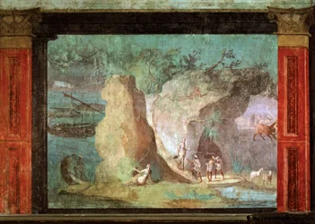 ROMEINSE KUNST: Scène uit de Odyssee. Odysseus in het paleis van Crce. Fresco van..., 50-40 v. Chr. (fresco)