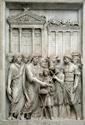 Romeinse keizer Marcus Aurelius offert voor de Tempel van Jupiter, Rome, c.161-180 (marmeren reliëf)