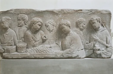 Romeinse grafsteen met een scène van belastingbetaling, Neumagen-Dhron, Duitsland